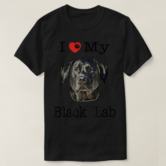 Camiseta Eu amo meu retrato preto do laboratório de Labrado (Frente do Design)