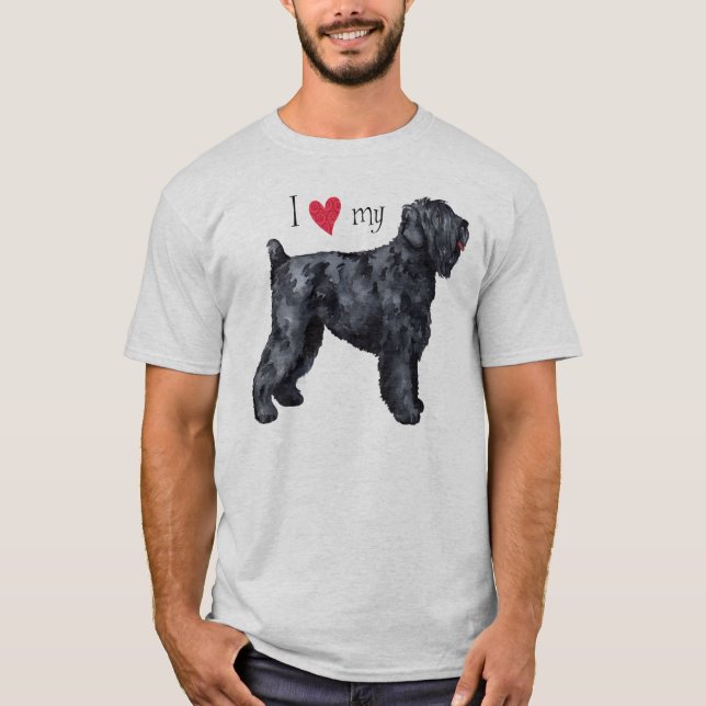 Camiseta Eu amo meu russo preto Terrier (Frente)