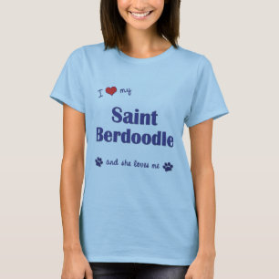 Camiseta Eu amo meu santo Berdoodle (o cão fêmea)