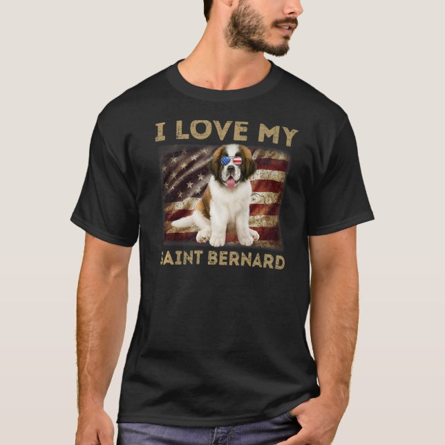 Camiseta Eu Amo Meu Santo Bernard Pai Mãe Americana Flag We (Frente)