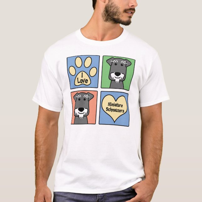 Camiseta Eu amo meu Schnauzer diminuto (Frente)