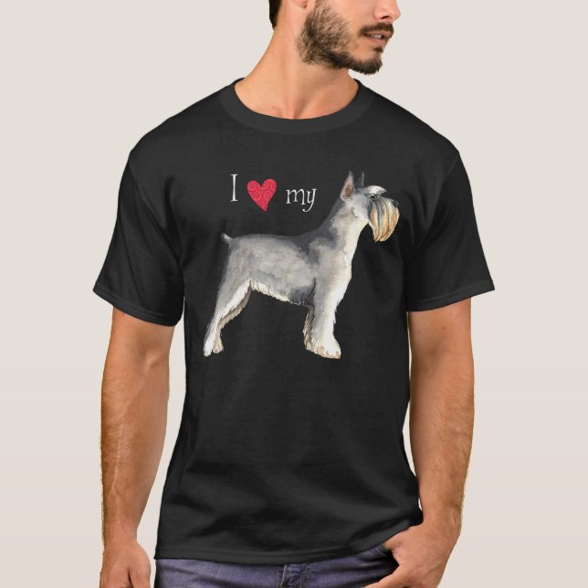 Camiseta Eu amo meu Schnauzer diminuto (Frente)