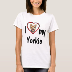 Camiseta Eu Amo Meu Yorkie - Foto Cachorro Vermelho Bonito