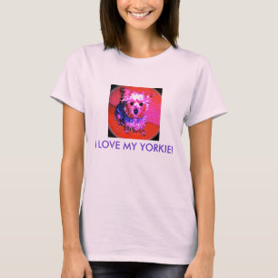 Camiseta EU AMO MEU YORKIE! (t-shirt da série cor-de-rosa