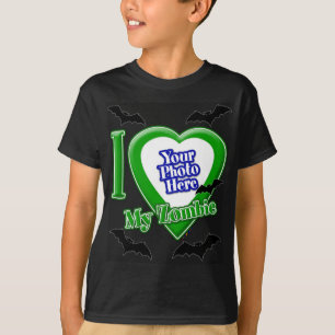Camiseta Eu Amo Meu Zombie Com Sua Foto Com Bats