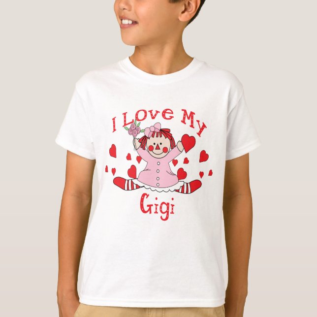 Camiseta Eu amo meus boneca & corações de pano de Gigi (Frente)