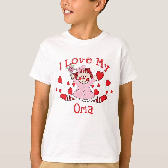 Camiseta Eu amo meus boneca & corações de pano de Oma (Frente)