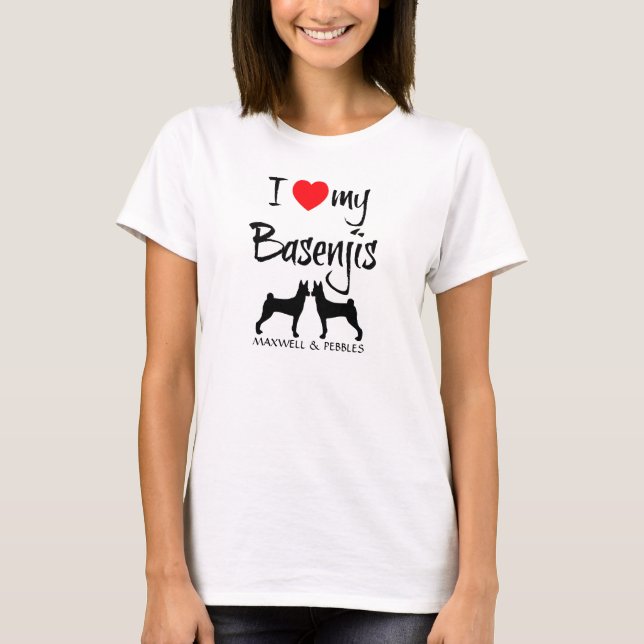 Camiseta Eu Amo Meus Dois Cachorros Basenji (Frente)