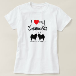 Camiseta Eu Amo Meus Dois Cachorros Samoídos