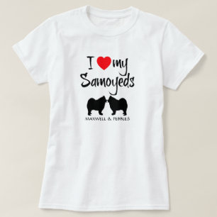 Camiseta Eu Amo Meus Dois Cachorros Samoídos