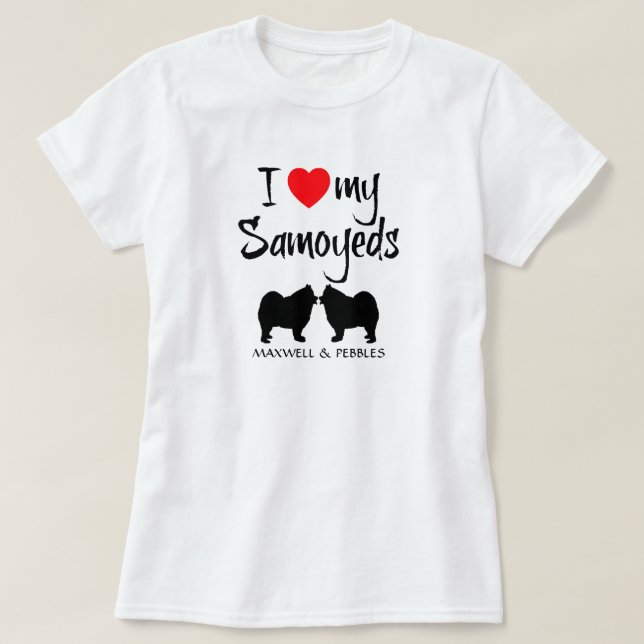 Camiseta Eu Amo Meus Dois Cachorros Samoídos (Frente do Design)