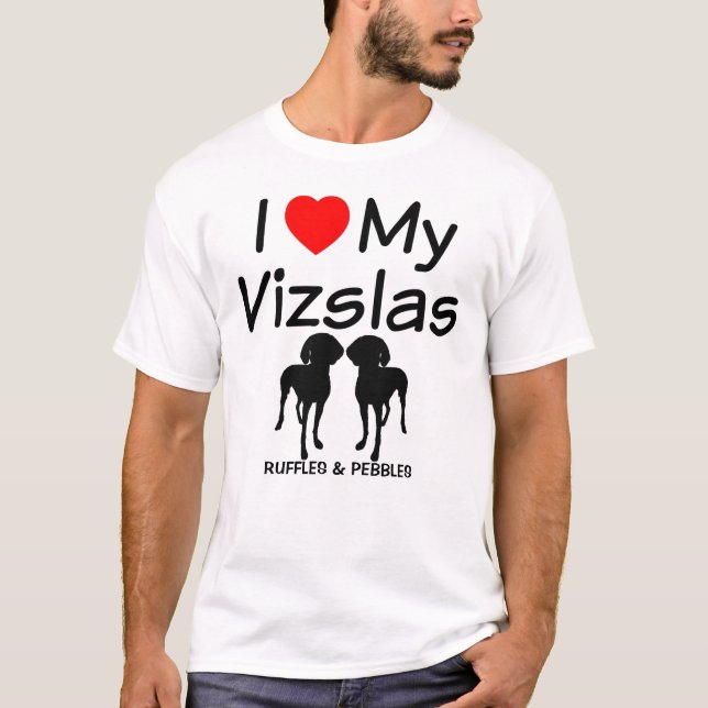 Camiseta Eu Amo Meus Dois Cachorros Vizsla (Frente)