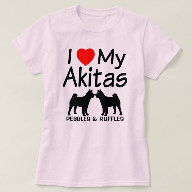 Camiseta Eu Amo Meus Dois Cães Akita (Frente do Design)