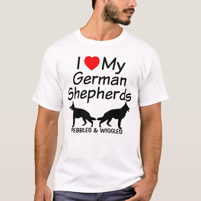 Camiseta Eu Amo Meus Dois German shepherd (Frente)