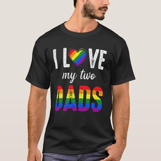 Camiseta Eu amo meus dois Pais Gay de Orgulho LGBT (Frente)