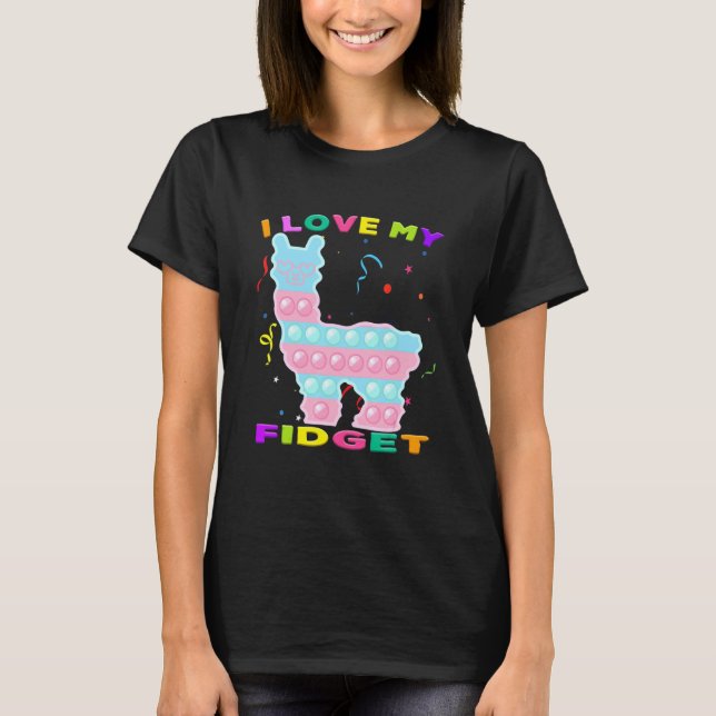 Camiseta Eu Amo Meus Fidgets Pop It Llama Jogo  Fidget de C (Frente)