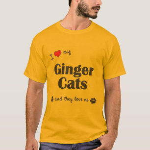 Camiseta Eu amo meus gatos do gengibre (os gatos múltiplos)