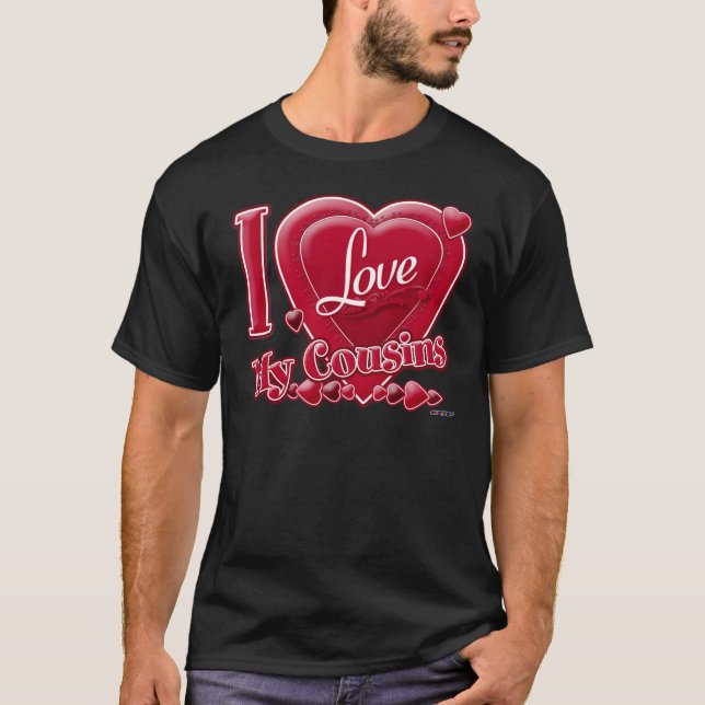 Camiseta Eu amo meus primos de vermelho - coração (Frente)