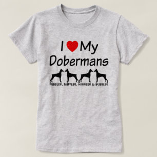 Camiseta Eu Amo Meus Quatro Cachorros Doberman Pinscher