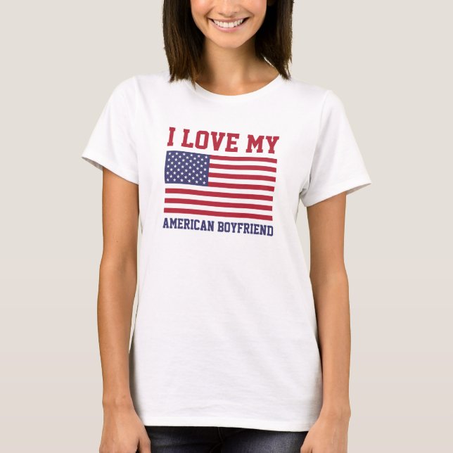 Camiseta Eu amo meus t-shirt americanos do namorado (Frente)