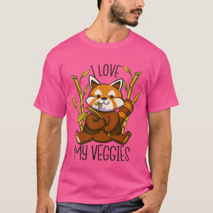 Camiseta Eu Amo Meus Veggies Um Panda Vermelho Bonito
