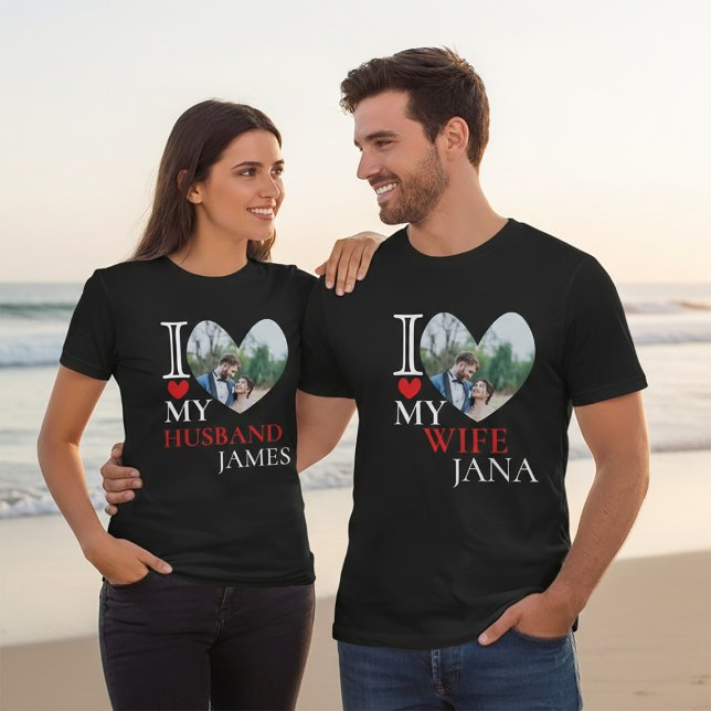 Camiseta Eu Amo Minha Esposa Coração Personalizada Foto Per (Criador carregado)
