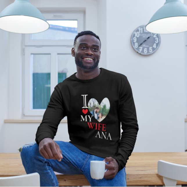 Camiseta Eu Amo Minha Esposa Coração Personalizada Foto Per (Criador carregado)