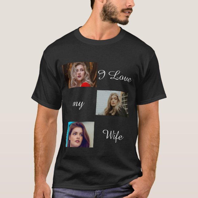 Camiseta Eu Amo Minha Esposa Foto Personalizada De Colagem  (Frente)