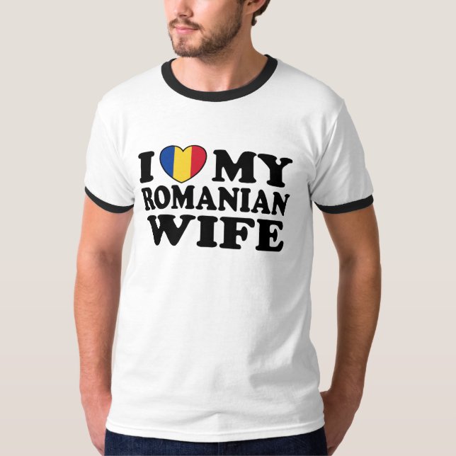 Camiseta Eu Amo Minha Esposa Romena (Frente)