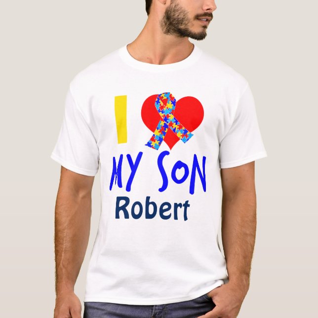 Camiseta Eu amo minha fita da consciência do autismo do (Frente)