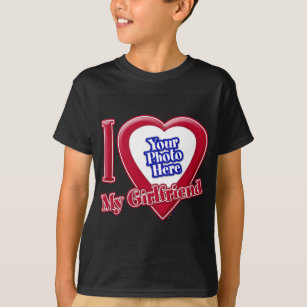 Camiseta Eu Amo Minha Foto Namorada de Coração Vermelho Neg