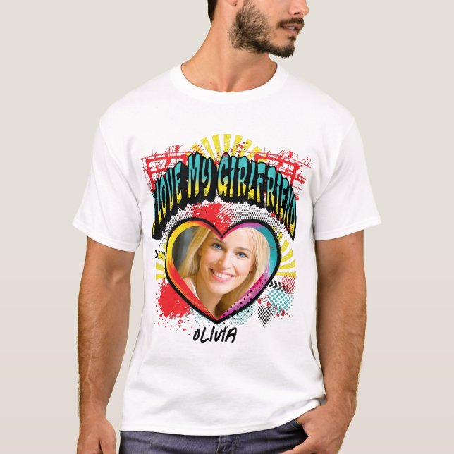 Camiseta Eu Amo Minha Foto Namorada Monograma Nome T-Shirt (Frente)