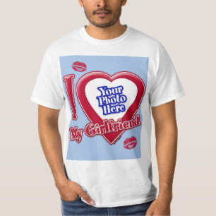 Camiseta Eu Amo Minha Foto Namorada Vermelha Cardíaca Beija