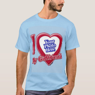 Camiseta Eu Amo Minha Foto Namorada Vermelha Coração Azul C