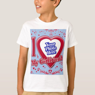 Camiseta Eu Amo Minha Foto Namorada Vermelha Corações Verme