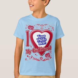 Camiseta Eu Amo Minha Foto Namorada Vermelha Corações Verme
