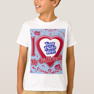 Camiseta Eu Amo Minha Foto Namorada Vermelha Corações Verme