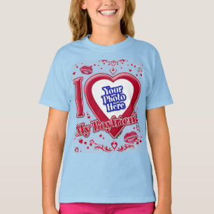 Camiseta Eu Amo Minha Foto Namorado Vermelha Corações Beijo
