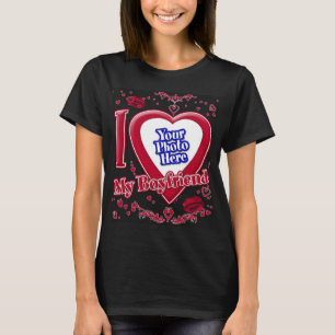 Camiseta Eu Amo Minha Foto Namorado Vermelha Corações Preto