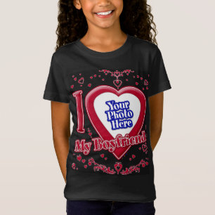 Camiseta Eu Amo Minha Foto Namorado Vermelha Corações Preto