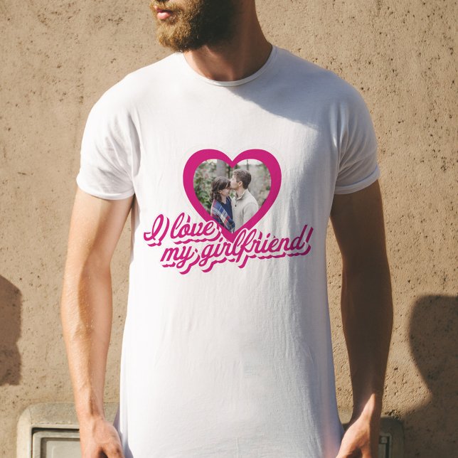 Camiseta Eu Amo Minha Foto Personalizada Namorada (I Love My Girlfriend Custom Photo T-Shirt Personalized Gift For Boyfriend)