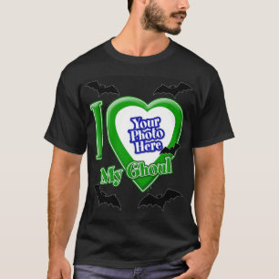 Camiseta Eu Amo Minha Ghoul Com Sua Foto Com Bats T-Shirt