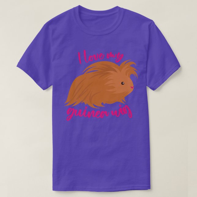 Camiseta Eu Amo Minha Guiné Wig Long Haired Guiné Pig Cuz (Frente do Design)