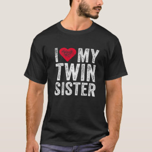 Camiseta Eu Amo Minha Irmã Gêmea Vermelha Coração Engra