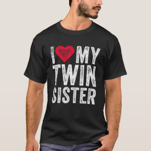 Camiseta Eu Amo Minha Irmã Gêmea Vermelha Coração Engraçada