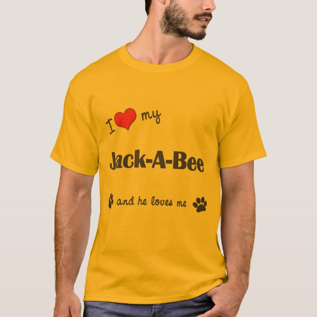 Camiseta Eu amo minha Jack-UM-Abelha (o cão masculino) (Frente)
