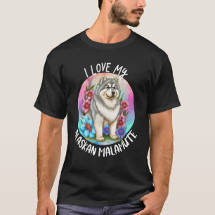 Camiseta Eu Amo Minha Mãe Cachorro Malamute do Alasca Flore