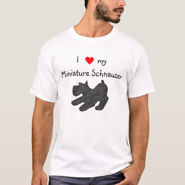 Camiseta Eu amo minha miniatura Schnauzer (Frente)