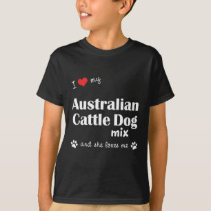 Camiseta Eu amo minha mistura australiana do cão do gado (