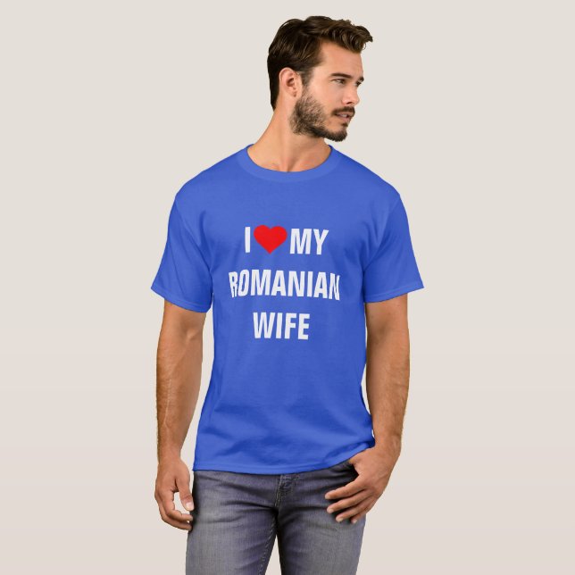 Camiseta Eu Amo Minha Mulher Romena (Frente Completa)